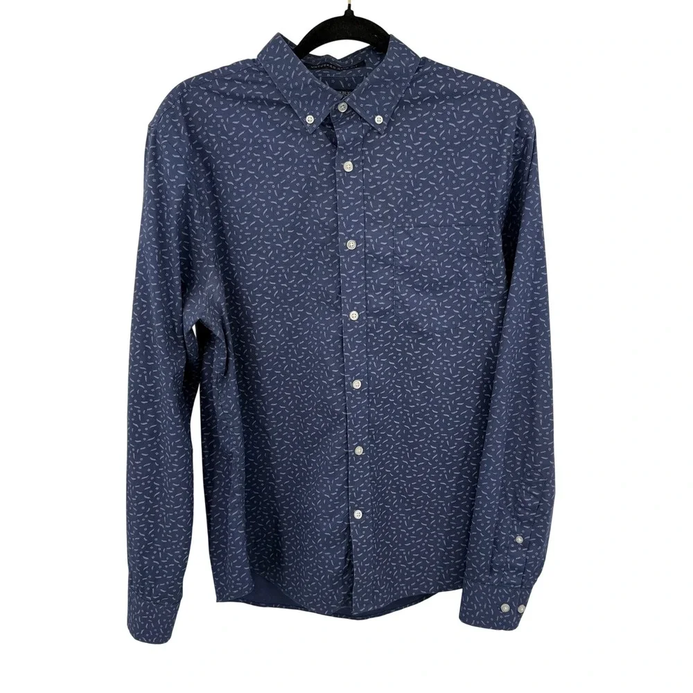 Banana Republic Button Down‎ Shirt M Navy Blue Untucked Slim Fit Tech Stretch